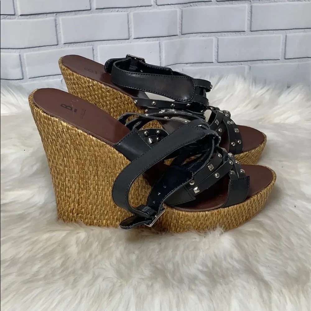 Bakers‎ Black Studded Woven Espadrille Wedg…